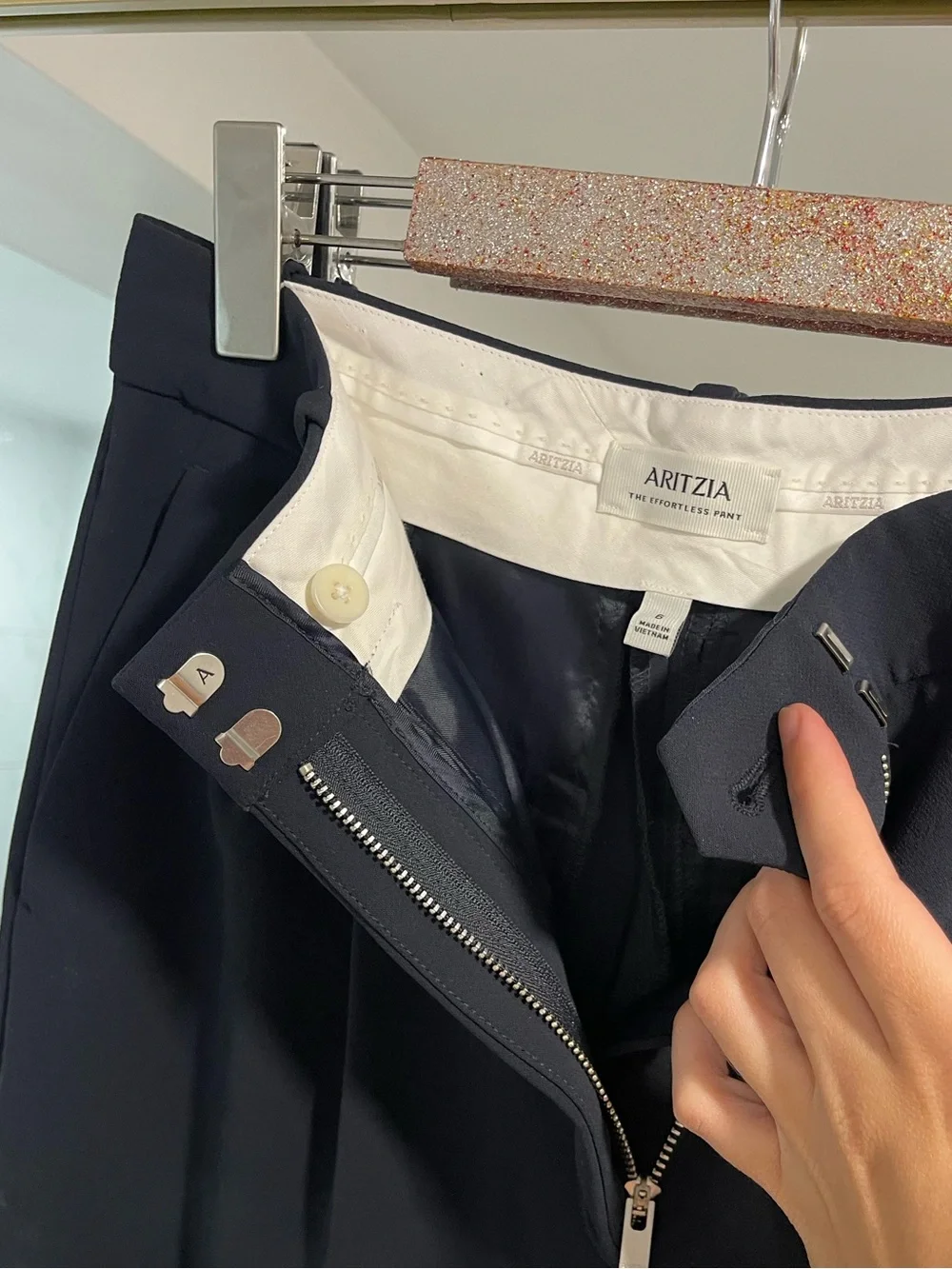 Aritzia The Effortless Pant Cropped - Crepette navy blue admiral size 6 wide leg - Picture 8 of 8